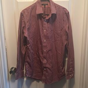 Banana Republic Men’s Button Down Red Burgundy Check Long Sleeve Shirt Sz Medium